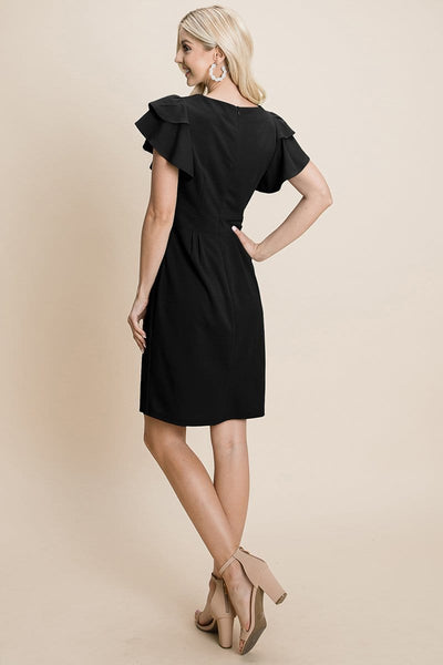 Casual Ruffle Sleeve Boat-Neck Sheath Bodycon Evening Party Cocktail Dress