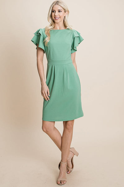 Casual Ruffle Sleeve Boat-Neck Sheath Bodycon Evening Party Cocktail Dress