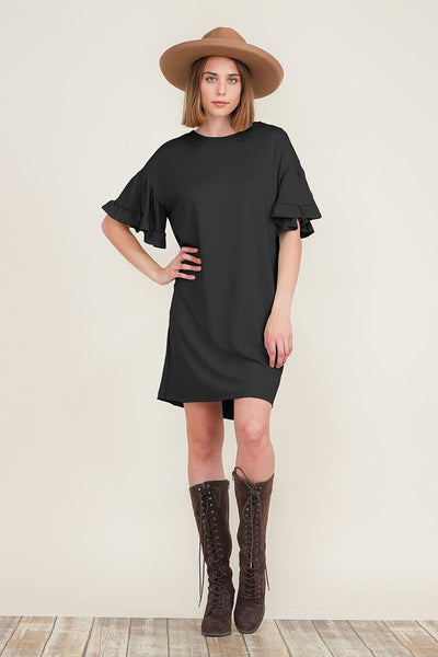 Summer Casual Loose Mini Dress Round Neck Layered Ruffle Short Sleeve Shift Dress