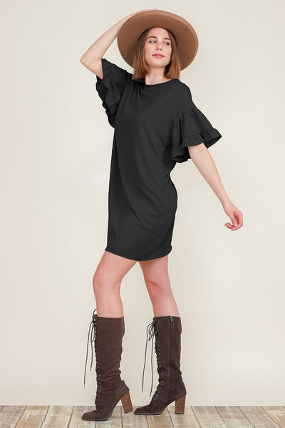 Summer Casual Loose Mini Dress Round Neck Layered Ruffle Short Sleeve Shift Dress