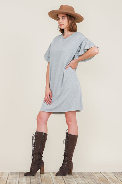 Summer Casual Loose Mini Dress Round Neck Layered Ruffle Short Sleeve Shift Dress