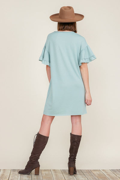 Summer Casual Loose Mini Dress Round Neck Layered Ruffle Short Sleeve Shift Dress
