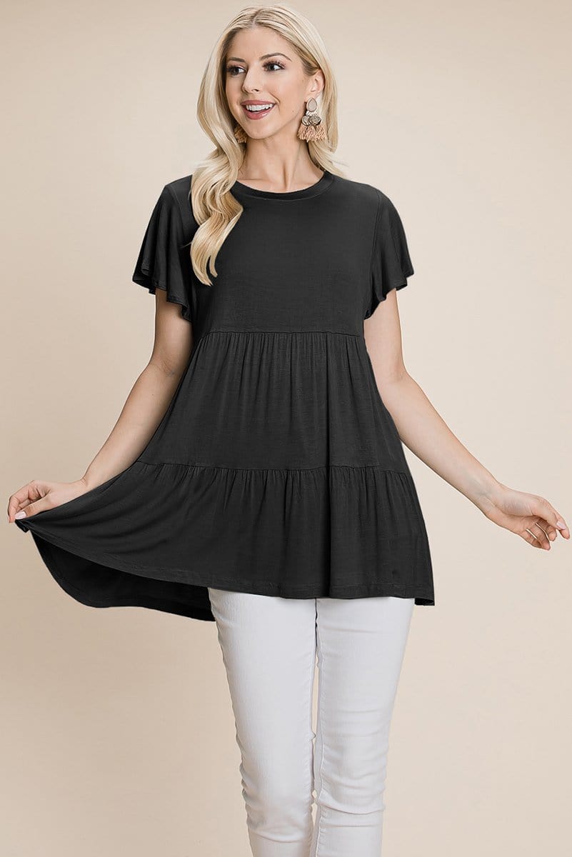 Tiered Pleated Ruffle Tunic Shirt Mini Dress