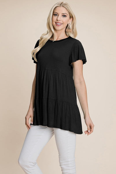 Tiered Pleated Ruffle Tunic Shirt Mini Dress