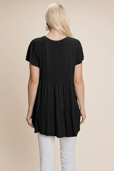 Tiered Pleated Ruffle Tunic Shirt Mini Dress