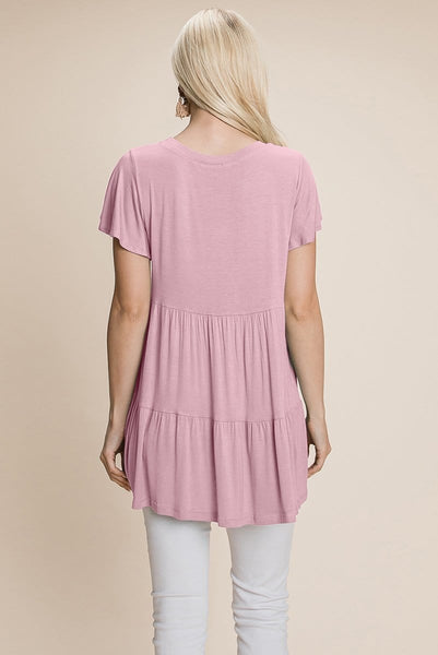 Tiered Pleated Ruffle Tunic Shirt Mini Dress