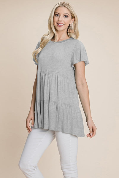 Tiered Pleated Ruffle Tunic Shirt Mini Dress