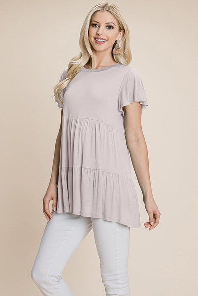 Tiered Pleated Ruffle Tunic Shirt Mini Dress