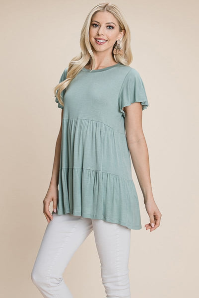 Tiered Pleated Ruffle Tunic Shirt Mini Dress