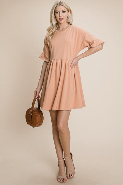 Ruffle Sleeve Babydoll Flowy Pleated Dress