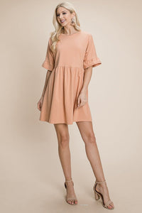 Ruffle Sleeve Babydoll Flowy Pleated Dress