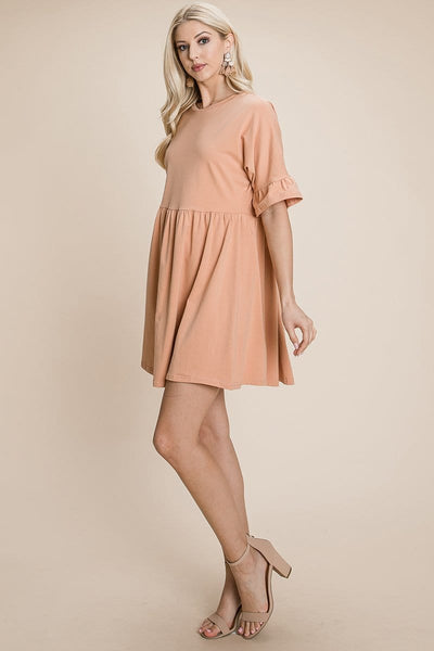 Ruffle Sleeve Babydoll Flowy Pleated Dress