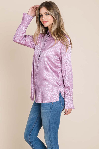 Casual Animal Print Satin Button up Shirts Blouse