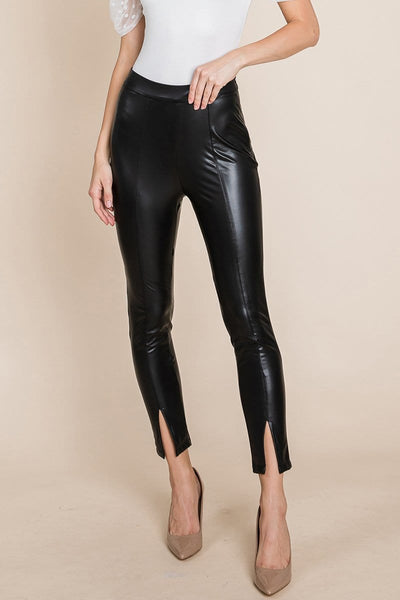 Slit Hem Faux Leather Pants Leggings