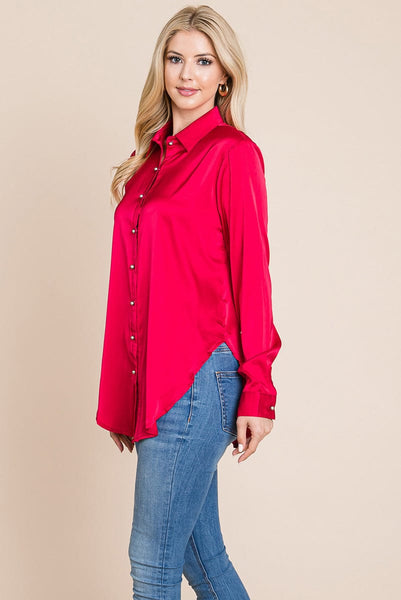 Long Sleeve Satin Button Down Silk Blouse Shirts