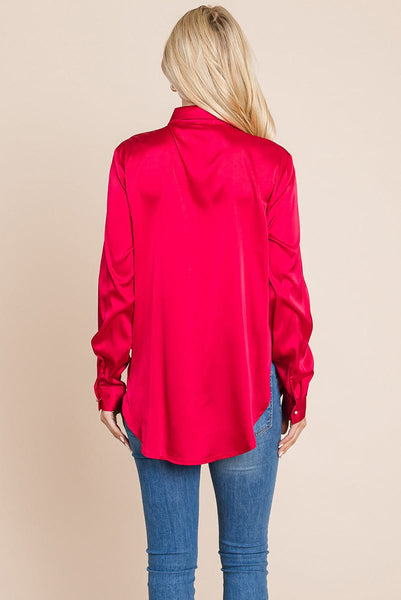 Long Sleeve Satin Button Down Silk Blouse Shirts