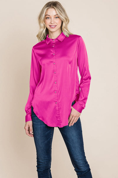 Long Sleeve Satin Button Down Silk Blouse Shirts