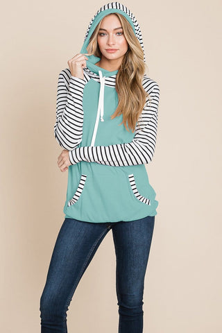 Color Block Striped Double Hoodie Sweatshirts