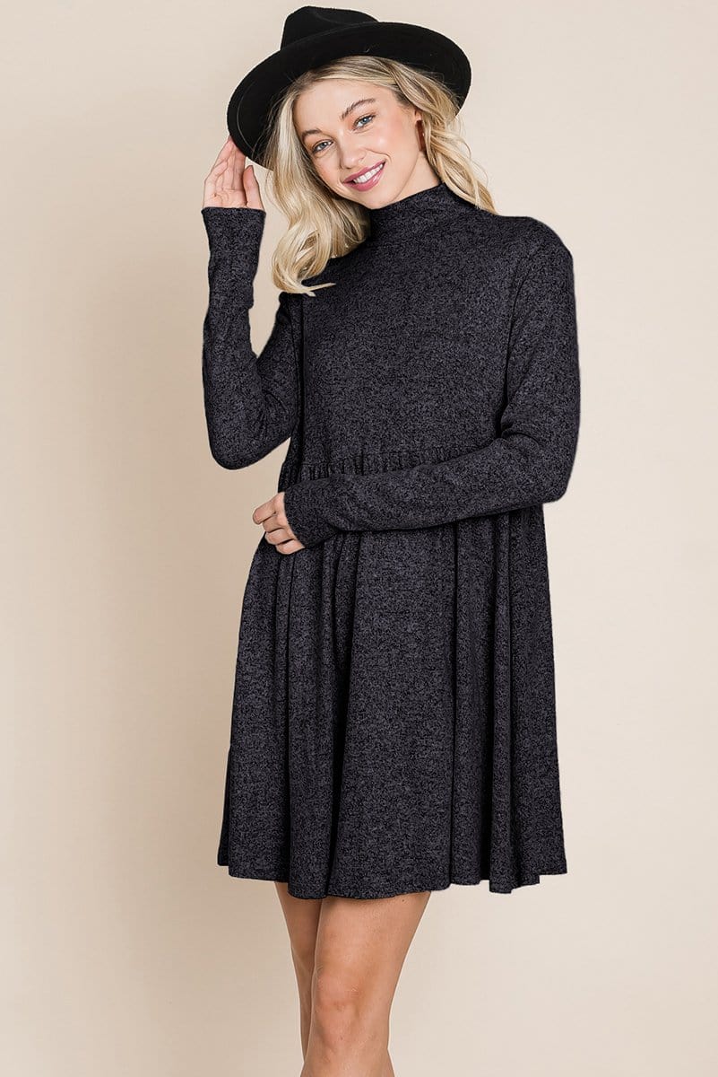 Turtle Neck Hacci Pleated layered Swing Dress