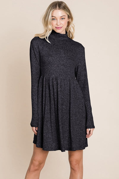 Turtle Neck Hacci Pleated layered Swing Dress