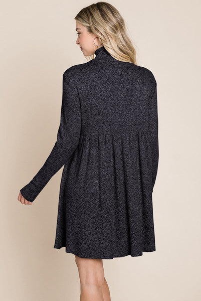 Turtle Neck Hacci Pleated layered Swing Dress