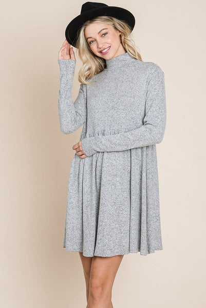 Turtle Neck Hacci Pleated layered Swing Dress