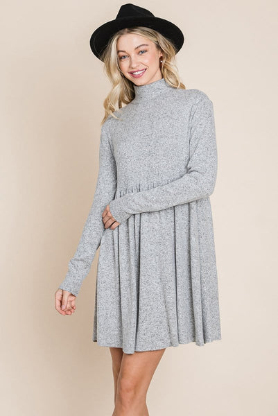 Turtle Neck Hacci Pleated layered Swing Dress