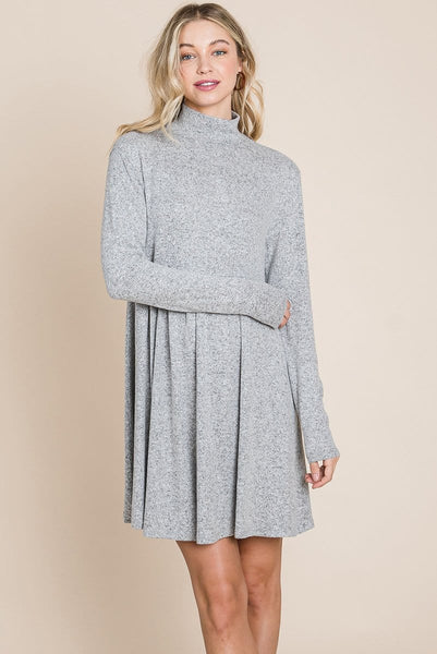 Turtle Neck Hacci Pleated layered Swing Dress