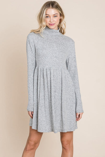 Turtle Neck Hacci Pleated layered Swing Dress