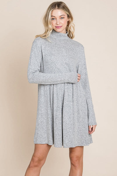 Turtle Neck Hacci Pleated layered Swing Dress