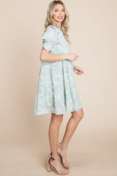 Printed Ruffle Short Sleeve Tiered Swing Dress