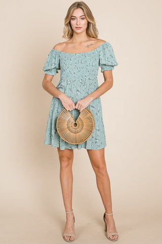 Puff Sleeve Smocked Off the shoulder Tiered Dress