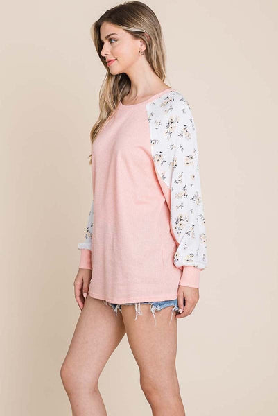 Color Block Raglan Floral Printed Sweater Tops