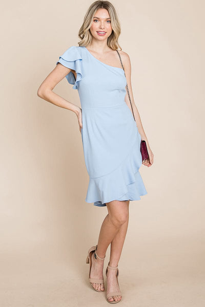 Ruffle One Shoulder Asymmetrical Hem Dress