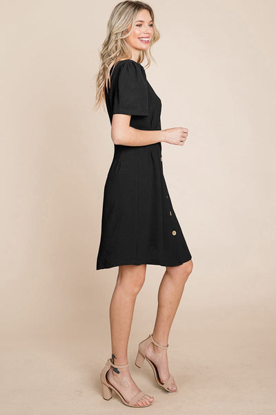 Button Down Solid Pleated Shirt Dress