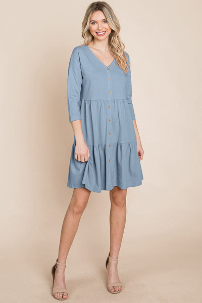 V neck Button Front Tiered Babydoll dress