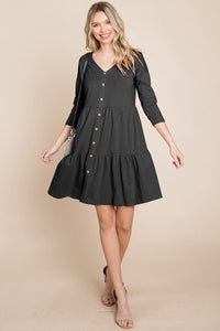 V neck Button Front Tiered Babydoll dress