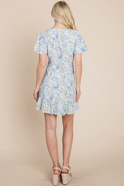 Floral Ruffled Asymmetrical Hem Wrap Dress