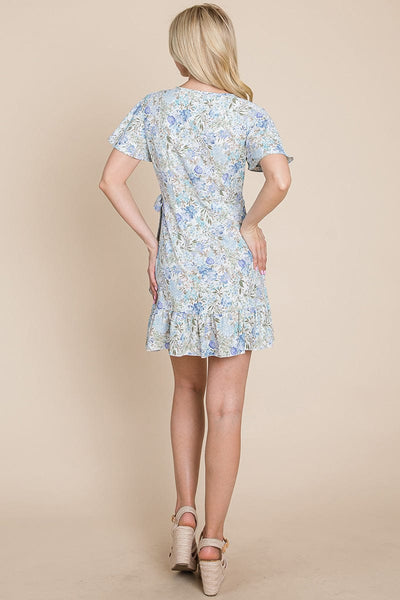 Floral Ruffled Asymmetrical Hem Wrap Dress