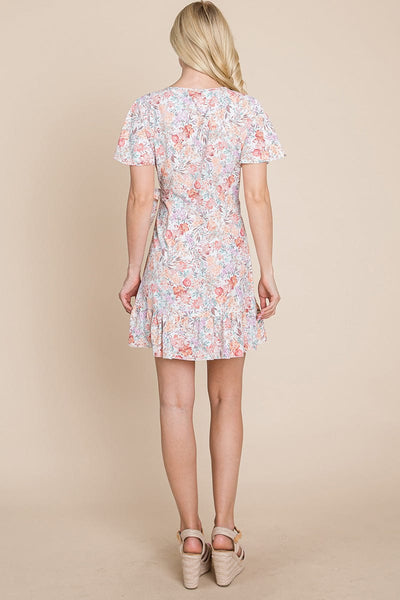 Floral Ruffled Asymmetrical Hem Wrap Dress