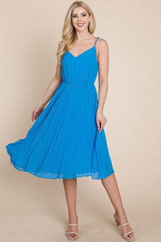 V Neck Pleated Midi Sundress