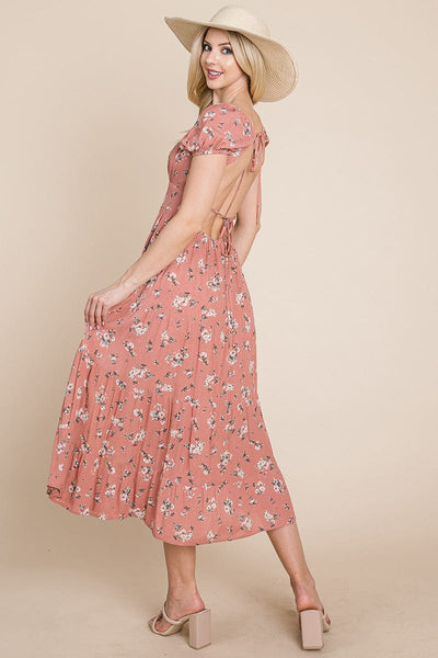 Floral Pleated Open back Midi Dress