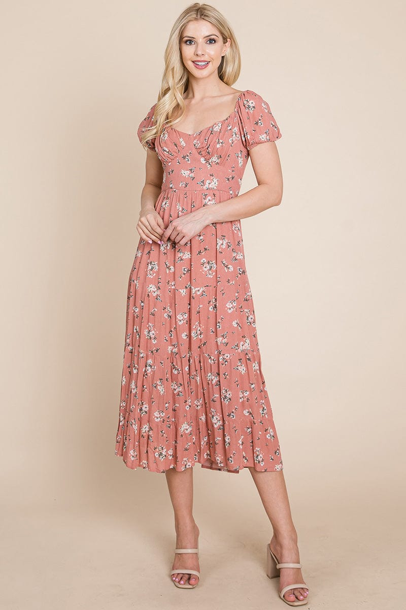 Floral Pleated Open back Midi Dress