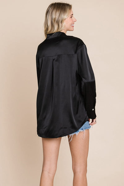 Collared Satin Button Down Blouse Shirts