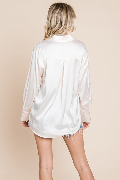 Collared Satin Button Down Blouse Shirts