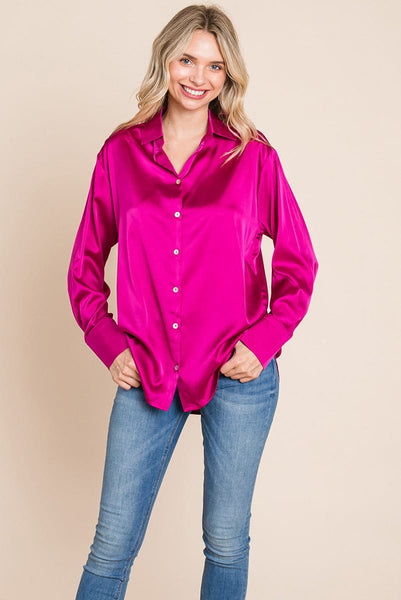 Collared Satin Button Down Blouse Shirts