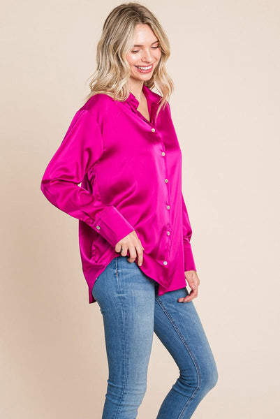 Collared Satin Button Down Blouse Shirts