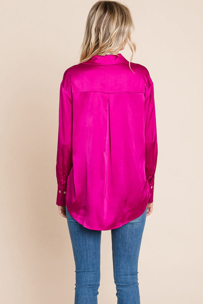 Collared Satin Button Down Blouse Shirts