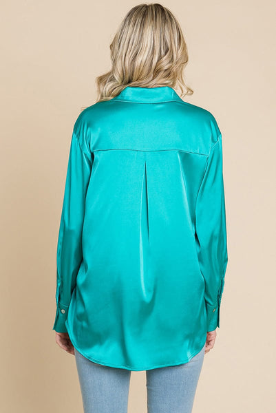 Collared Satin Button Down Blouse Shirts