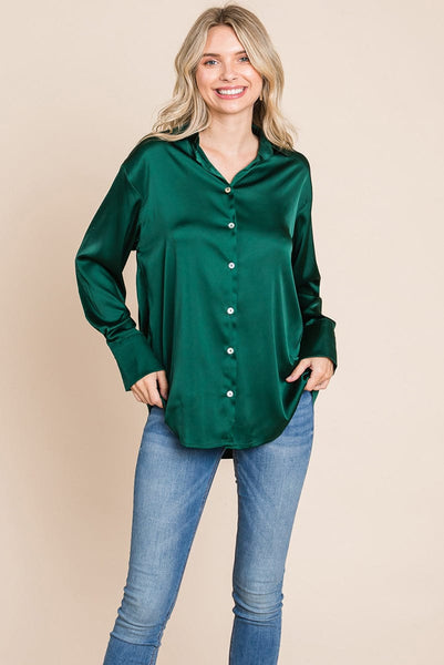 Collared Satin Button Down Blouse Shirts